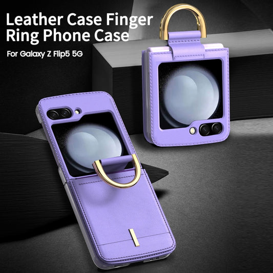 For Samsung Galaxy Z Flip5 Leather Shockproof Phone Case with Ring Holder(Purple) - Galaxy Z Flip5 Cases by buy2fix | Online Shopping UK | buy2fix