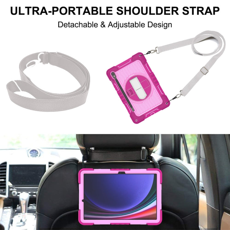 For Samsung Galaxy Tab S9 360 Degree Rotation PC Contrast Silicone Tablet Case(Rose Red + Pink) by buy2fix