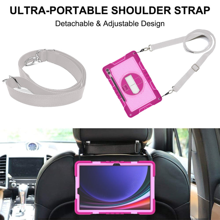 For Samsung Galaxy Tab S9+ 360 Degree Rotation PC Contrast Silicone Tablet Case(Rose Red + Pink) by buy2fix