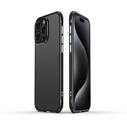 For iPhone 15 Pro Aurora Series Lens Protector + Metal Frame Phone Case(Black Silver) - iPhone 15 Pro Cases by buy2fix | Online Shopping UK | buy2fix
