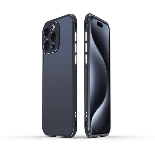 For iPhone 15 Pro Aurora Series Lens Protector + Metal Frame Phone Case(Blue Silver) - iPhone 15 Pro Cases by buy2fix | Online Shopping UK | buy2fix