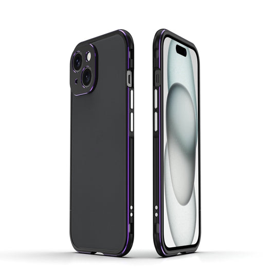 For iPhone 15 Aurora Series Lens Protector + Metal Frame Phone Case(Black Purple) - iPhone 15 Cases by buy2fix | Online Shopping UK | buy2fix