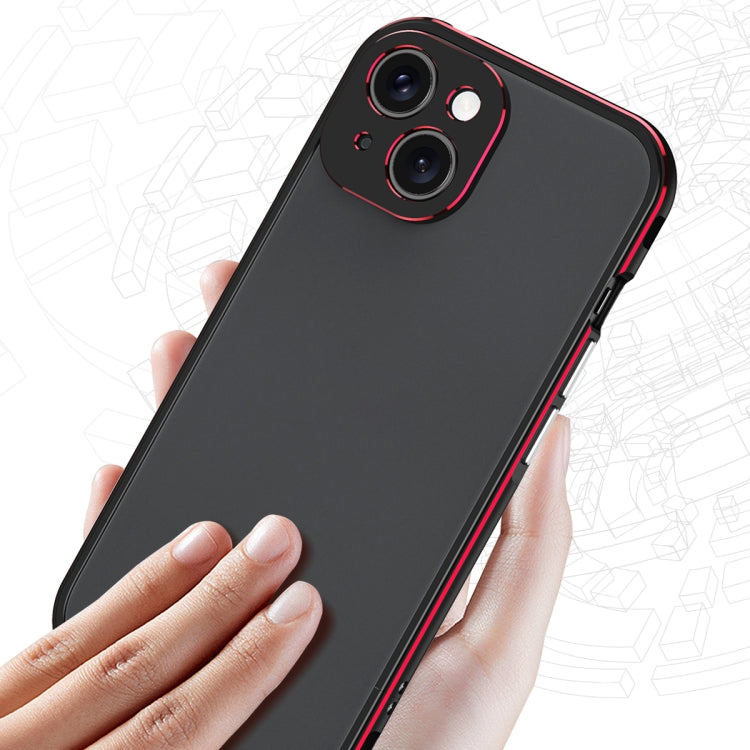 For iPhone 15 Aurora Series Lens Protector + Metal Frame Phone Case(Black Blue) - iPhone 15 Cases by buy2fix | Online Shopping UK | buy2fix