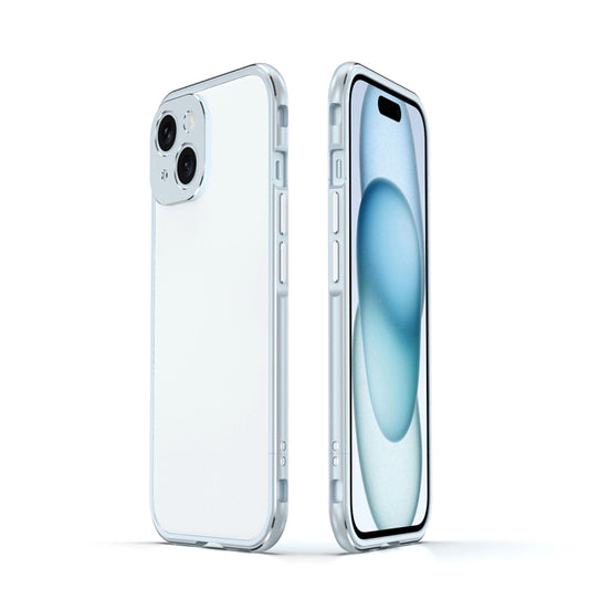 For iPhone 15 Aurora Series Lens Protector + Metal Frame Phone Case(Blue Silver) - iPhone 15 Cases by buy2fix | Online Shopping UK | buy2fix