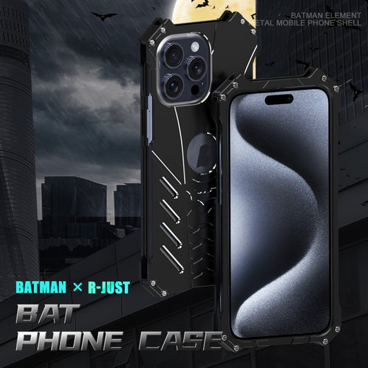 For iPhone 16 Plus R-JUST Batman Hollow Metal Phone Protective Case(Black) by R-JUST