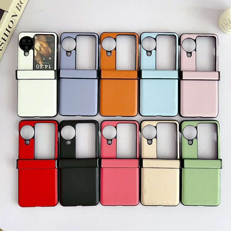 For OPPO Find N3 Flip Three-piece Set Morandi Solid Color Leather Texture Phone Case(White) by buy2fix