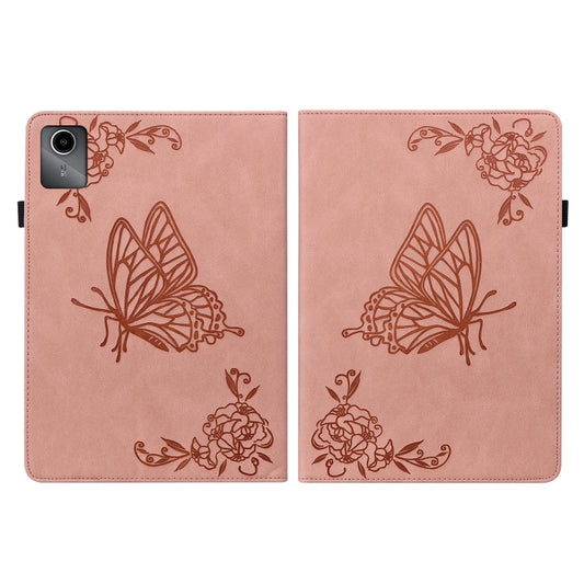 For Lenovo Tab M11/Xiaoxin Pad 11 2024 Butterfly Flower Embossed Leather Tablet Case(Rose Gold) by buy2fix