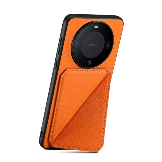 For Huawei Mate 60 Denior Calf Texture Holder Electroplating Phone Case(Orange) - Huawei Cases by Denior | Online Shopping UK | buy2fix