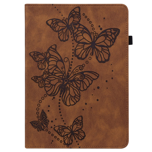 For Samsung Galaxy Tab S9 Embossed Butterfly Pattern Horizontal Flip Leather Tablet Case(Brown) by buy2fix
