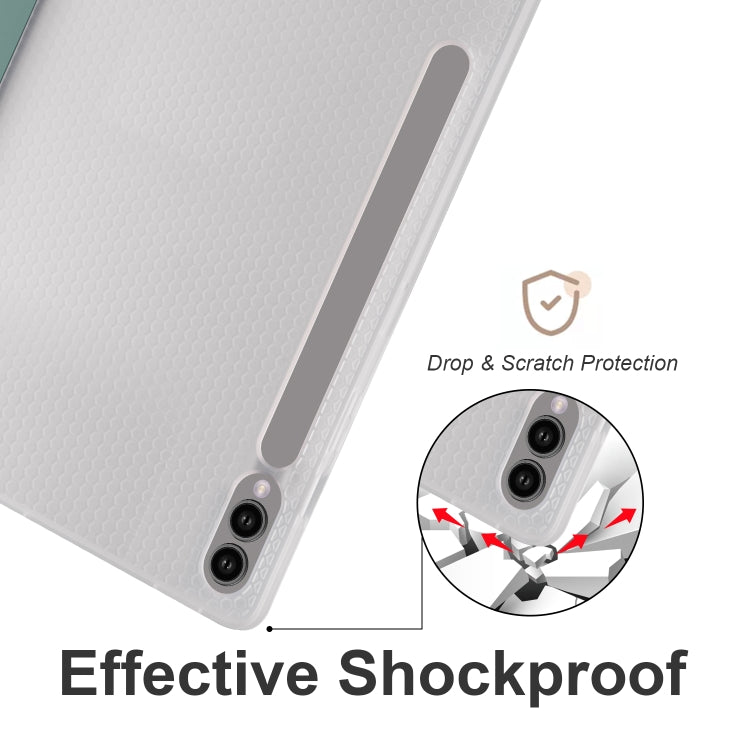 For Samsung Galaxy Tab S10+ / S9+ 3-folding Transparent TPU Smart Leather Tablet Case with Pen Slot(Green) by buy2fix