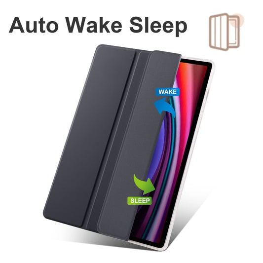 For Samsung Galaxy Tab S10+ / S9+ 3-folding Transparent TPU Smart Leather Tablet Case with Pen Slot(Black) by buy2fix