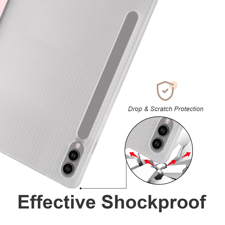 For Samsung Galaxy Tab S10+ / S9+ 3-folding Transparent TPU Smart Leather Tablet Case with Pen Slot(Pink) by buy2fix
