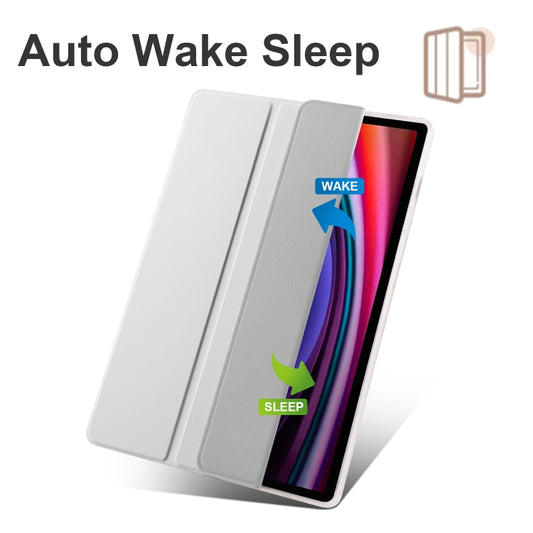 For Samsung Galaxy Tab S10+ / S9+ 3-folding Transparent TPU Smart Leather Tablet Case with Pen Slot(Grey) by buy2fix