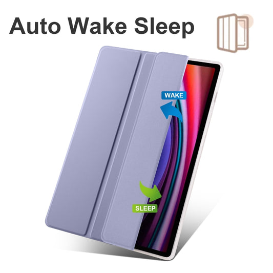 For Samsung Galaxy Tab S10+ / S9+ 3-folding Transparent TPU Smart Leather Tablet Case with Pen Slot(Lavender) by buy2fix