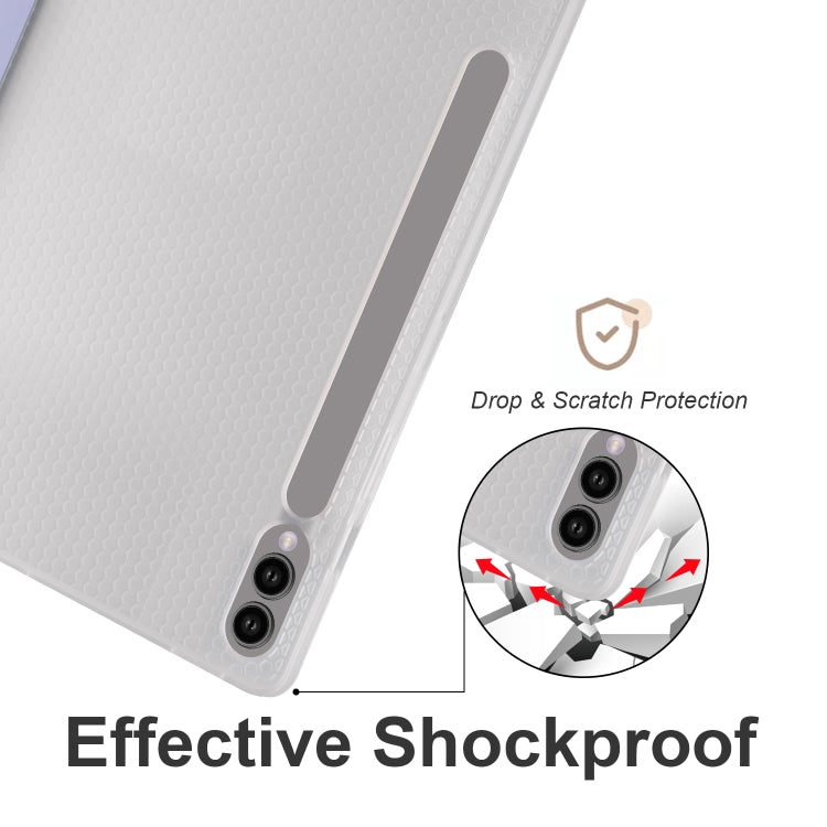 For Samsung Galaxy Tab S10+ / S9+ 3-folding Transparent TPU Smart Leather Tablet Case with Pen Slot(Lavender) by buy2fix