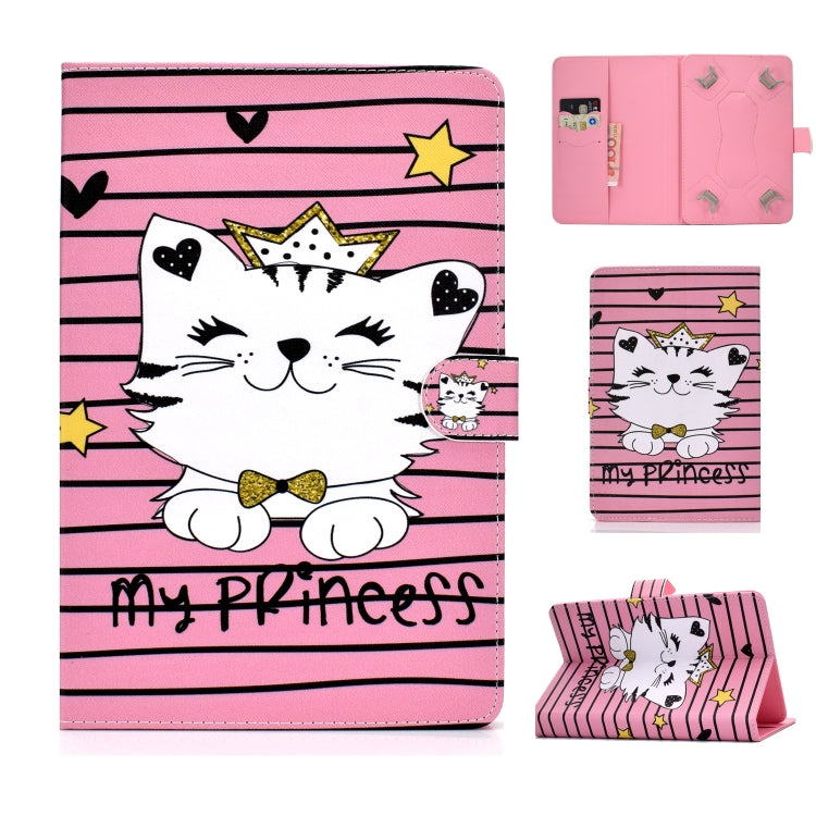 For 8 inch Universal Colored Drawing Pattern Horizontal Flip PU Leather Case with Holder & Card Slots(Crown Cat) - 8 inch by buy2fix | Online Shopping UK | buy2fix