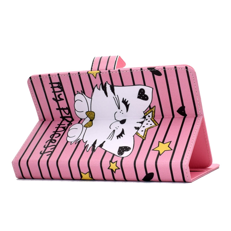 For 8 inch Universal Colored Drawing Pattern Horizontal Flip PU Leather Case with Holder & Card Slots(Crown Cat) - 8 inch by buy2fix | Online Shopping UK | buy2fix