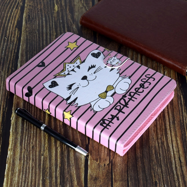 For 8 inch Universal Colored Drawing Pattern Horizontal Flip PU Leather Case with Holder & Card Slots(Crown Cat) - 8 inch by buy2fix | Online Shopping UK | buy2fix