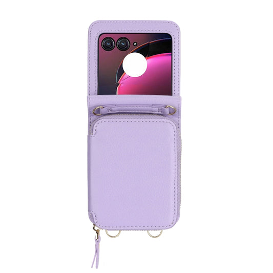 For Motorola Razr 40 Ultra Long and Short Lanyard Zipper Card Slot Foldable Phone Case(Purple) by buy2fix