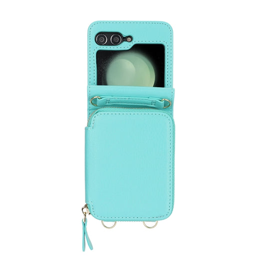 For Samsung Galaxy Z Flip6 / Flip7 FE Long and Short Lanyard Zipper Card Slot Foldable Phone Case(Mint Green) - Galaxy Z Flip6 5G Cases by buy2fix | Online Shopping UK | buy2fix