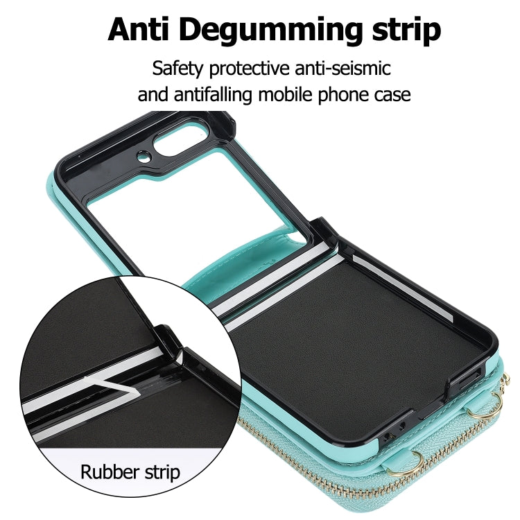 For Samsung Galaxy Z Flip6 / Flip7 FE Long and Short Lanyard Zipper Card Slot Foldable Phone Case(Mint Green) - Galaxy Z Flip6 5G Cases by buy2fix | Online Shopping UK | buy2fix