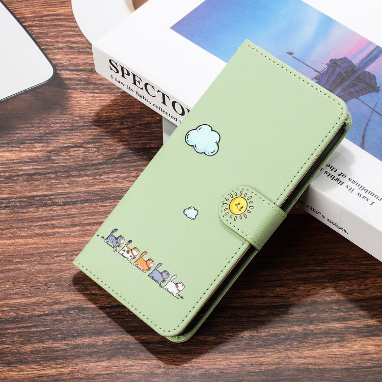 For iPhone 16e Cartoon Cats Leather Phone Case(Green) - iPhone 16e Cases by buy2fix | Online Shopping UK | buy2fix