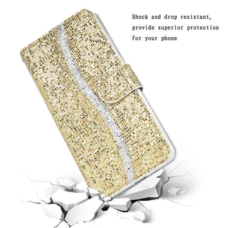 For iPhone 16 Glitter Powder Filp Leather Phone Case(Gold) by buy2fix