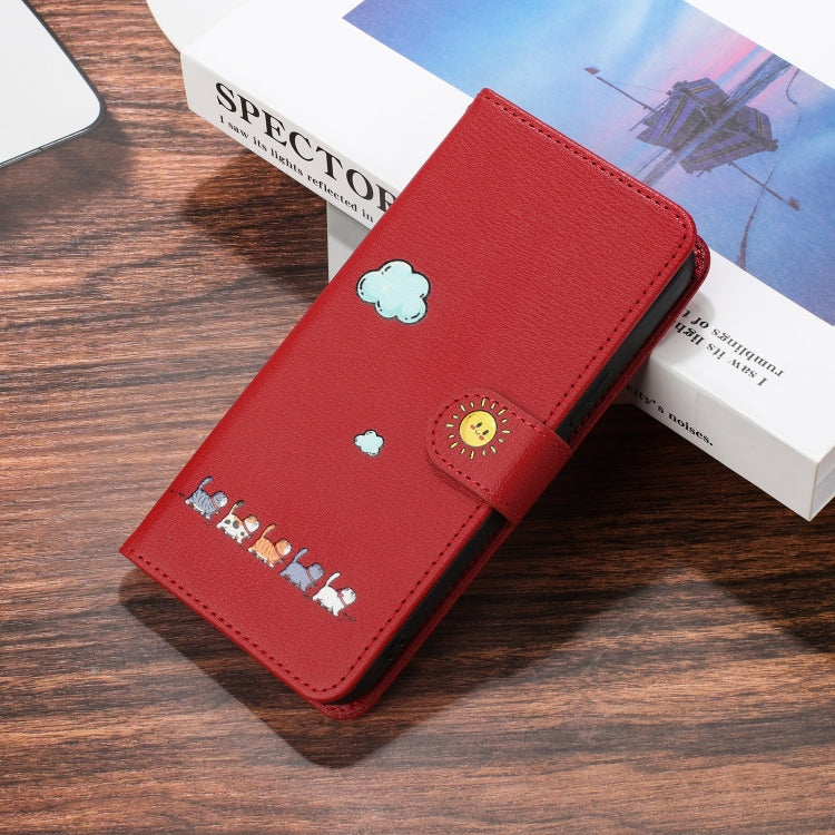For Xiaomi Redmi Note 12 4G Global Cartoon Cats Leather Phone Case(Red) by buy2fix