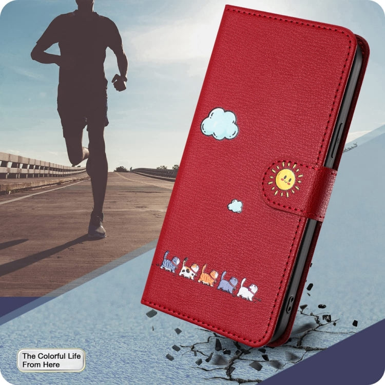 For Xiaomi Redmi Note 13 Pro 4G Cartoon Cats Leather Phone Case(Red) by buy2fix