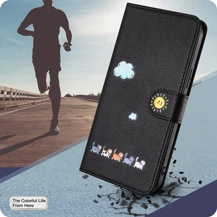 For Xiaomi Redmi Note 13 Pro+ Cartoon Cats Leather Phone Case(Black) by buy2fix