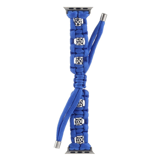For Apple Watch Ultra 49mm Silk Silver Beads Braided Watch Band(Blue) by buy2fix