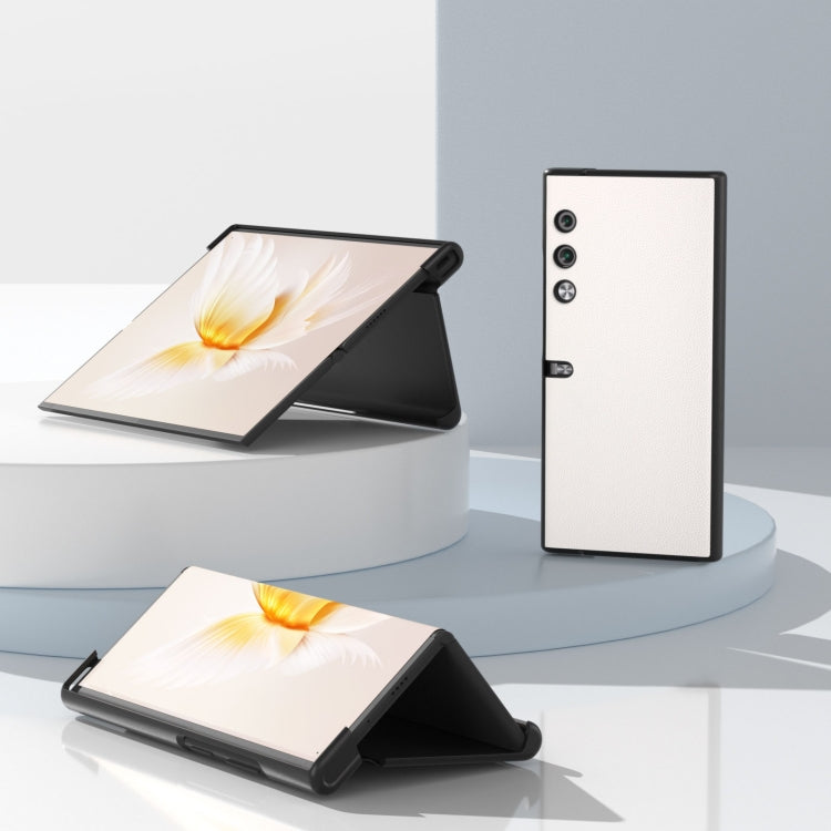 For Honor V Purse ABEEL Genuine Leather Elegant Black Edge Phone Case(White) by buy2fix