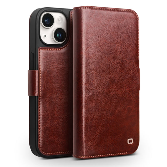 For iPhone 15 QIALINO Classic 103 Buckle Genuine Leather Phone Case(Brown) - iPhone 15 Cases by QIALINO | Online Shopping UK | buy2fix