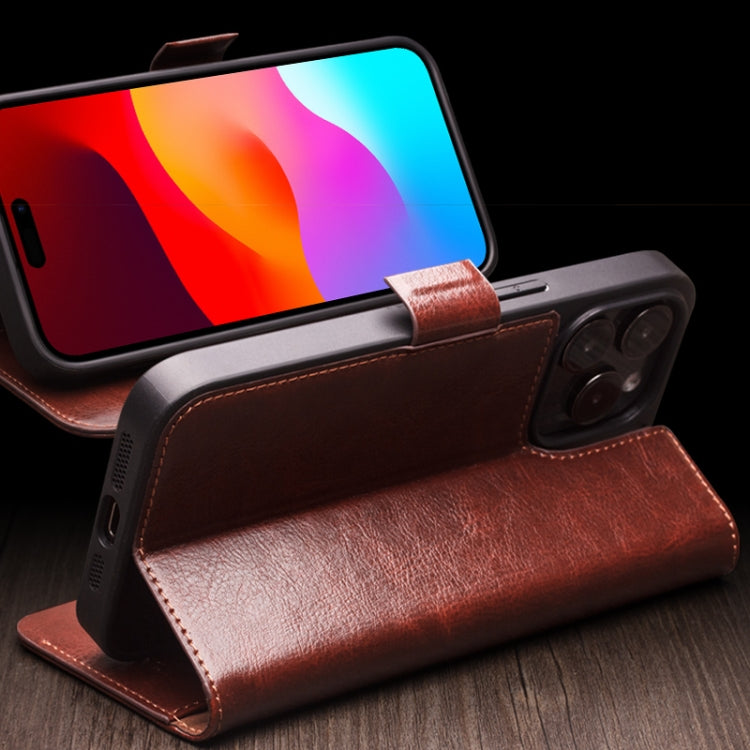 For iPhone 15 Plus QIALINO Classic 103 Buckle Genuine Leather Phone Case(Brown) by QIALINO
