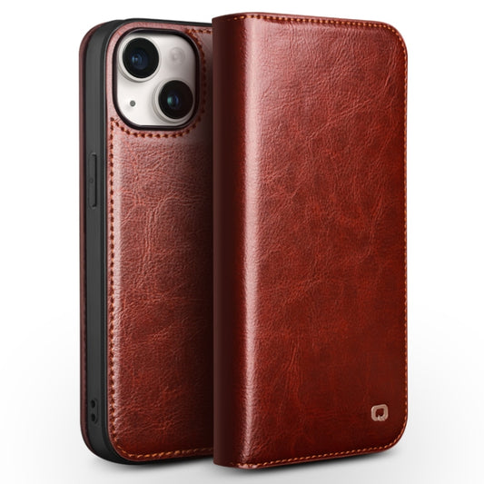For iPhone 15 QIALINO Classic Genuine Leather Phone Case(Brown) - iPhone 15 Cases by QIALINO | Online Shopping UK | buy2fix