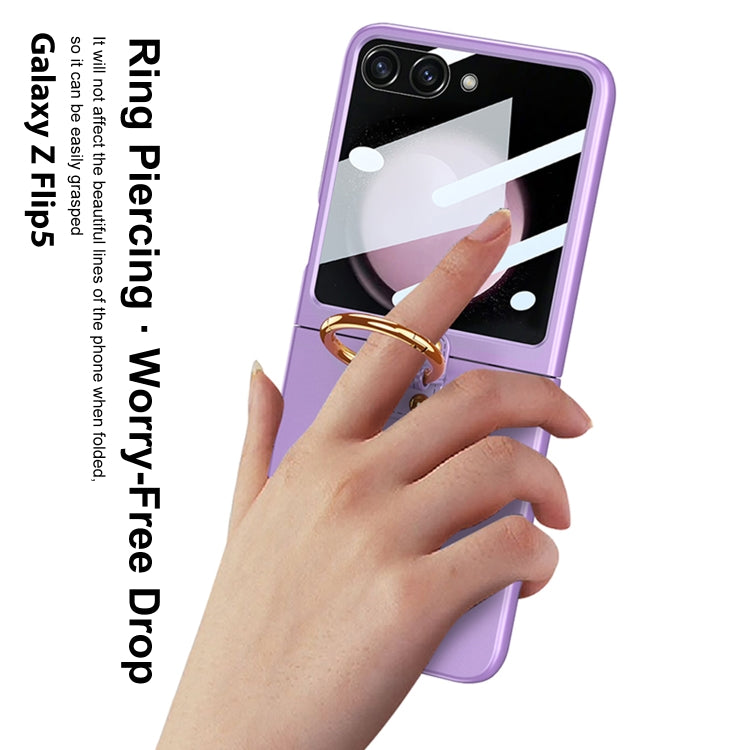 For Samsung Galaxy Z Flip5 GKK Integrated Ultra-thin PC Ring Holder Phone Case(Dark Green) by GKK