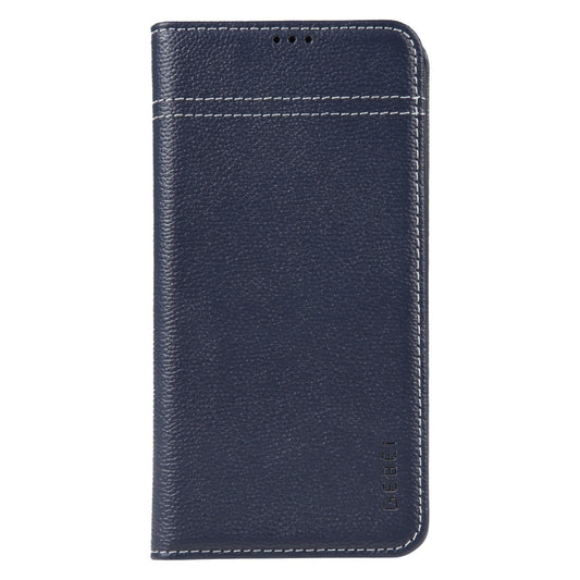For iPhone 15 Pro GEBEI Top-grain Horizontal Flip Leather Phone Case(Blue) - iPhone 15 Pro Cases by GEBEI | Online Shopping UK | buy2fix
