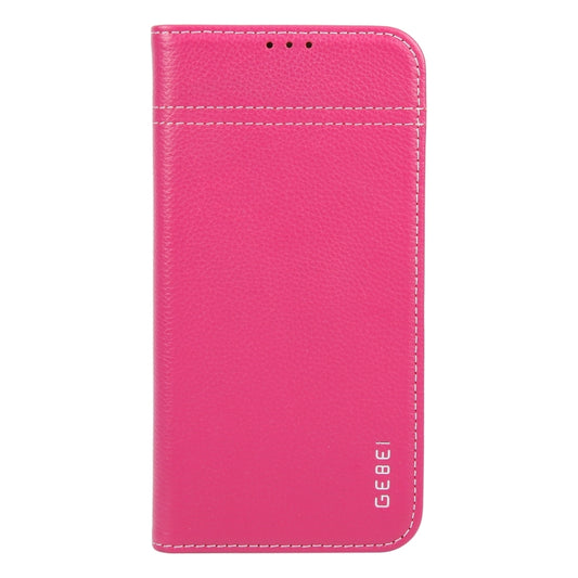 For iPhone 16 GEBEI Top-grain Horizontal Flip Leather Phone Case(Rose Red) by GEBEI