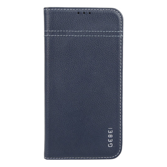 For iPhone 16 Plus GEBEI Top-grain Horizontal Flip Leather Phone Case(Blue) by GEBEI