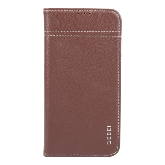 For iPhone 16 Pro Max GEBEI Top-grain Horizontal Flip Leather Phone Case(Brown) by GEBEI