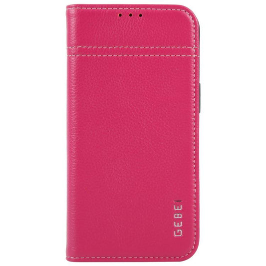For iPhone 16e GEBEI Top-grain Horizontal Flip Leather Phone Case(Rose Red) - iPhone 16e Cases by GEBEI | Online Shopping UK | buy2fix