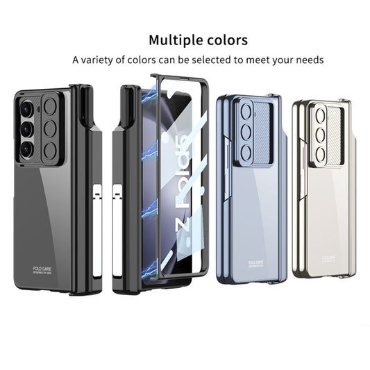 For Samsung Galaxy Z Fold5 5G GKK Integrated Push Lens Window Fold Hinge Phone Case with Pen Slots(Silver) by GKK