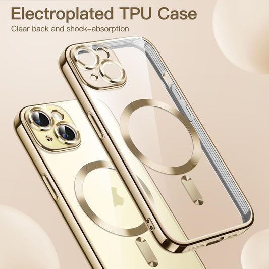 For iPhone 15 Transparent Electroplated Magsafe Magnetic TPU Phone Case(Gold) by buy2fix