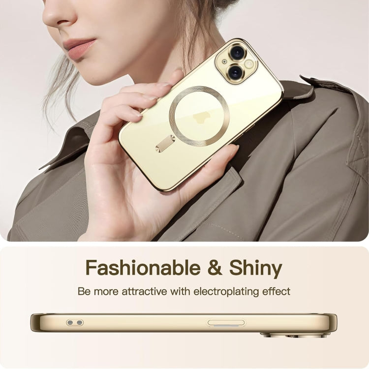For iPhone 15 Transparent Electroplated Magsafe Magnetic TPU Phone Case(Gold) by buy2fix