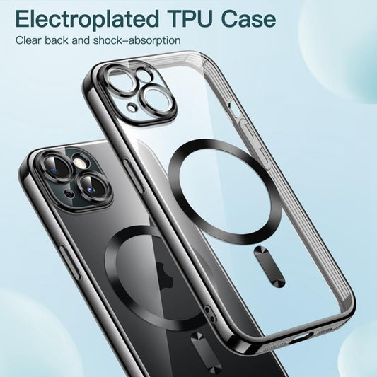 For iPhone 14 Plus Transparent Electroplated Magsafe Magnetic TPU Phone Case(Black) by buy2fix