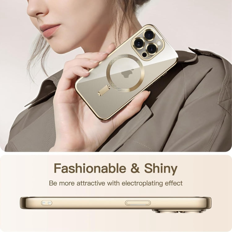 For iPhone 14 Pro Transparent Electroplated Magsafe Magnetic TPU Phone Case(Gold) by buy2fix