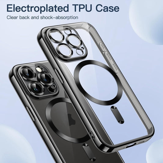 For iPhone 16 Pro Transparent Electroplated Magsafe Magnetic TPU Phone Case(Black) by buy2fix