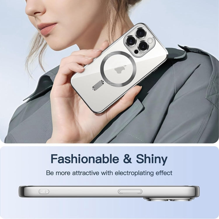 For iPhone 16 Pro Transparent Electroplated Magsafe Magnetic TPU Phone Case(Silver) by buy2fix