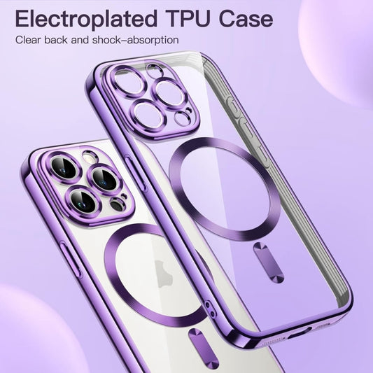 For iPhone 16 Transparent Electroplated Magsafe Magnetic TPU Phone Case(Purple) by buy2fix