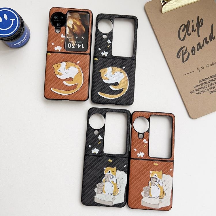 For OPPO Find N3 Flip Braided Texture Colored Drawing Pattern Phone Case(Black Coffee Cat) by buy2fix